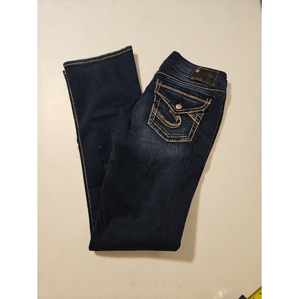 Silver Jeans Women 28x33 Blue‎ Suki Mid Boot Whiskered Dark Wash Stretch (A980)